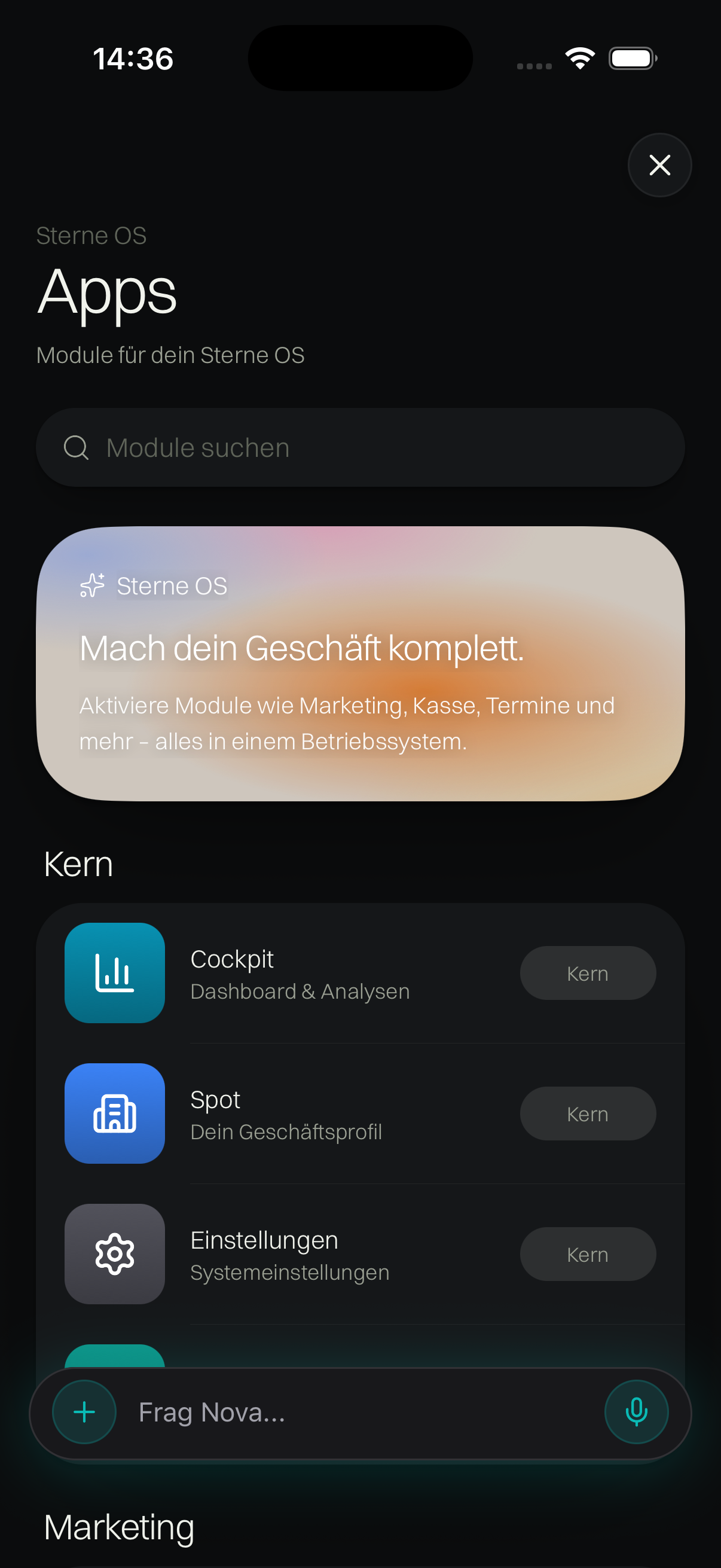 Originaler Sterne App-Store mit App-Suche, Kategorien und weiteren Apps für den Laden.
